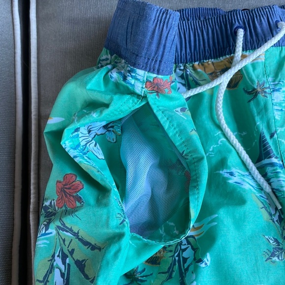 Quiet Storm Hawaiian print Green and Blue bathing suit trunks Mens XL - Picture 4 of 12